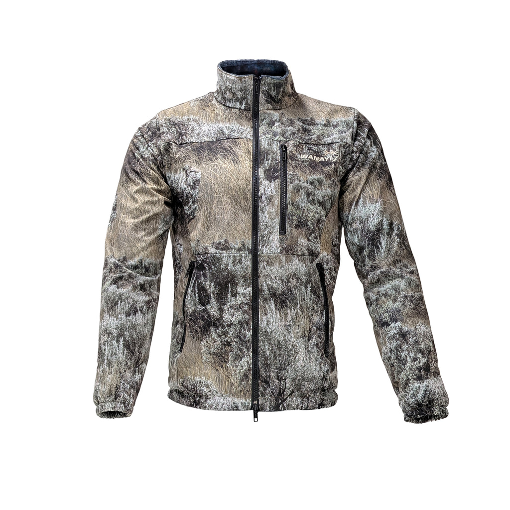 The Mid Season Jacket — back view in Wanayi proprietary camo