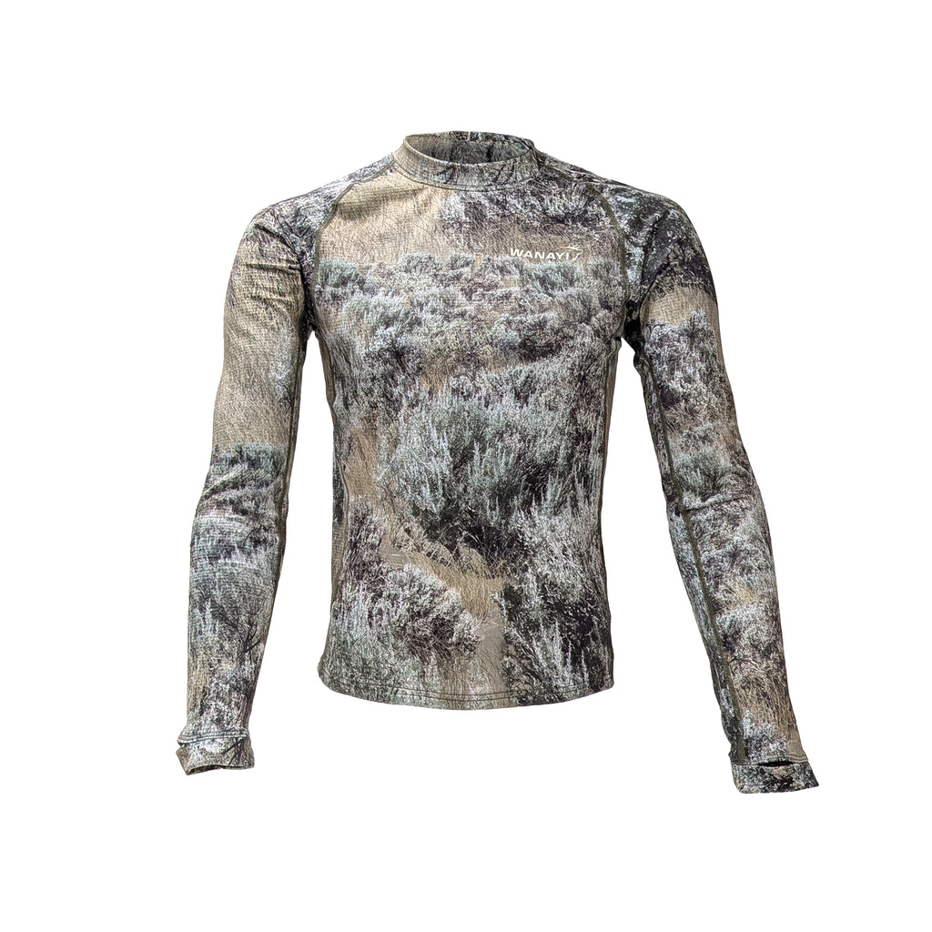 Wanayi Camouflage The Mid Season Long Sleeve in proprietary camo pattern — American-made hunting apparel
