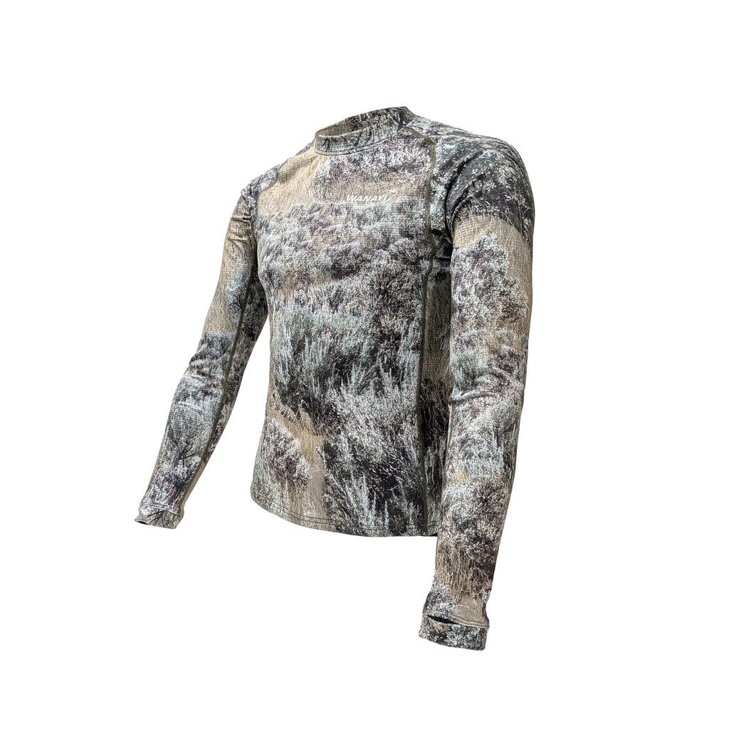The Mid Season Long Sleeve — back view in Wanayi proprietary camo