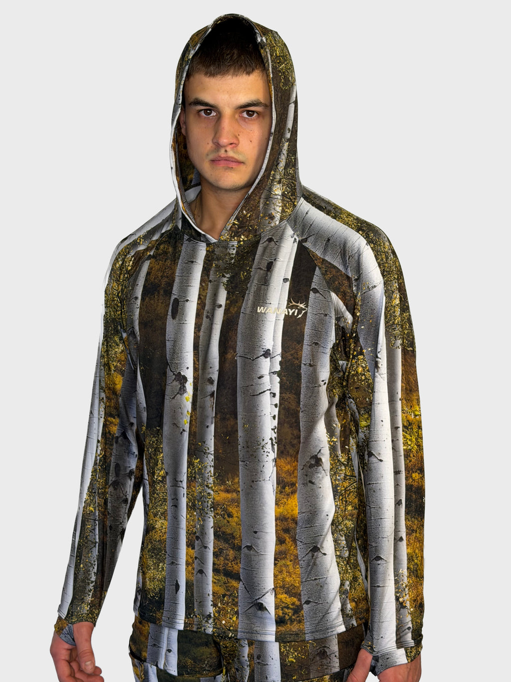 The Early Season Hoodie in Aspen camo — front view