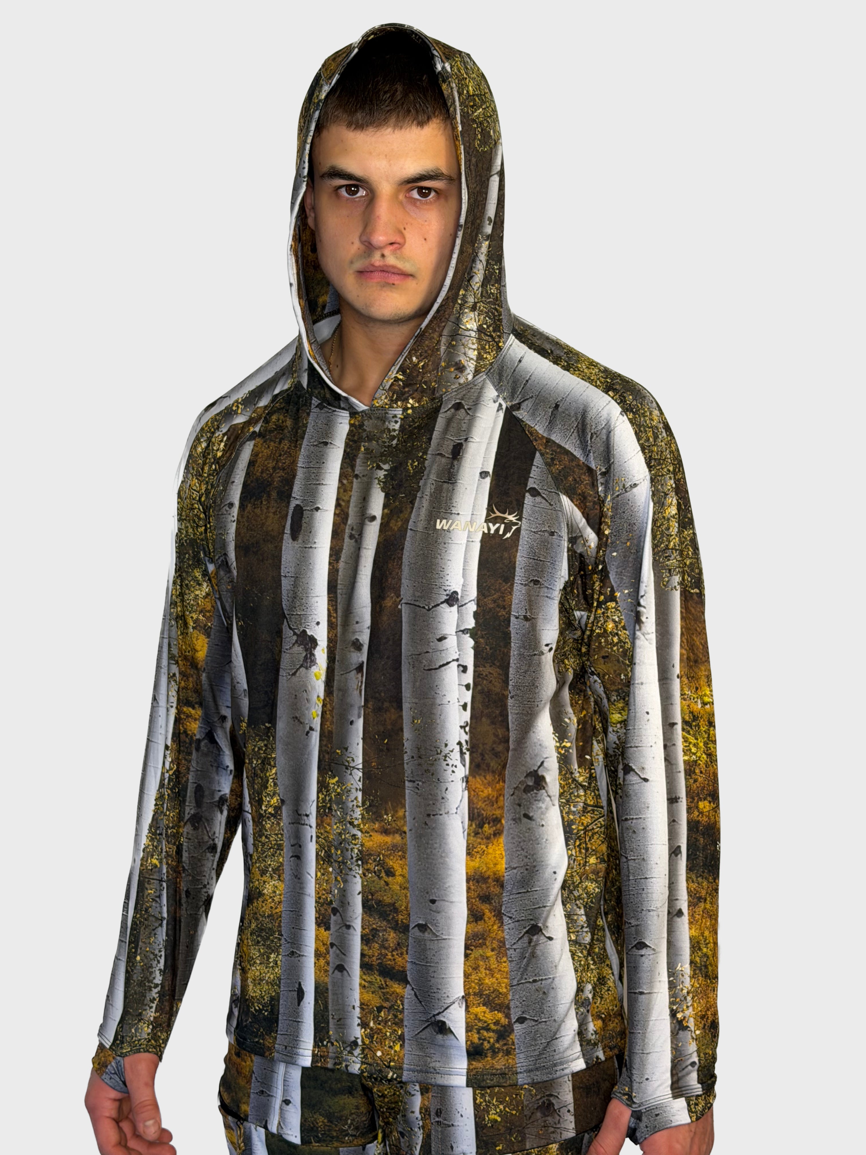 The Early Season Hoodie in Aspen camo — front view