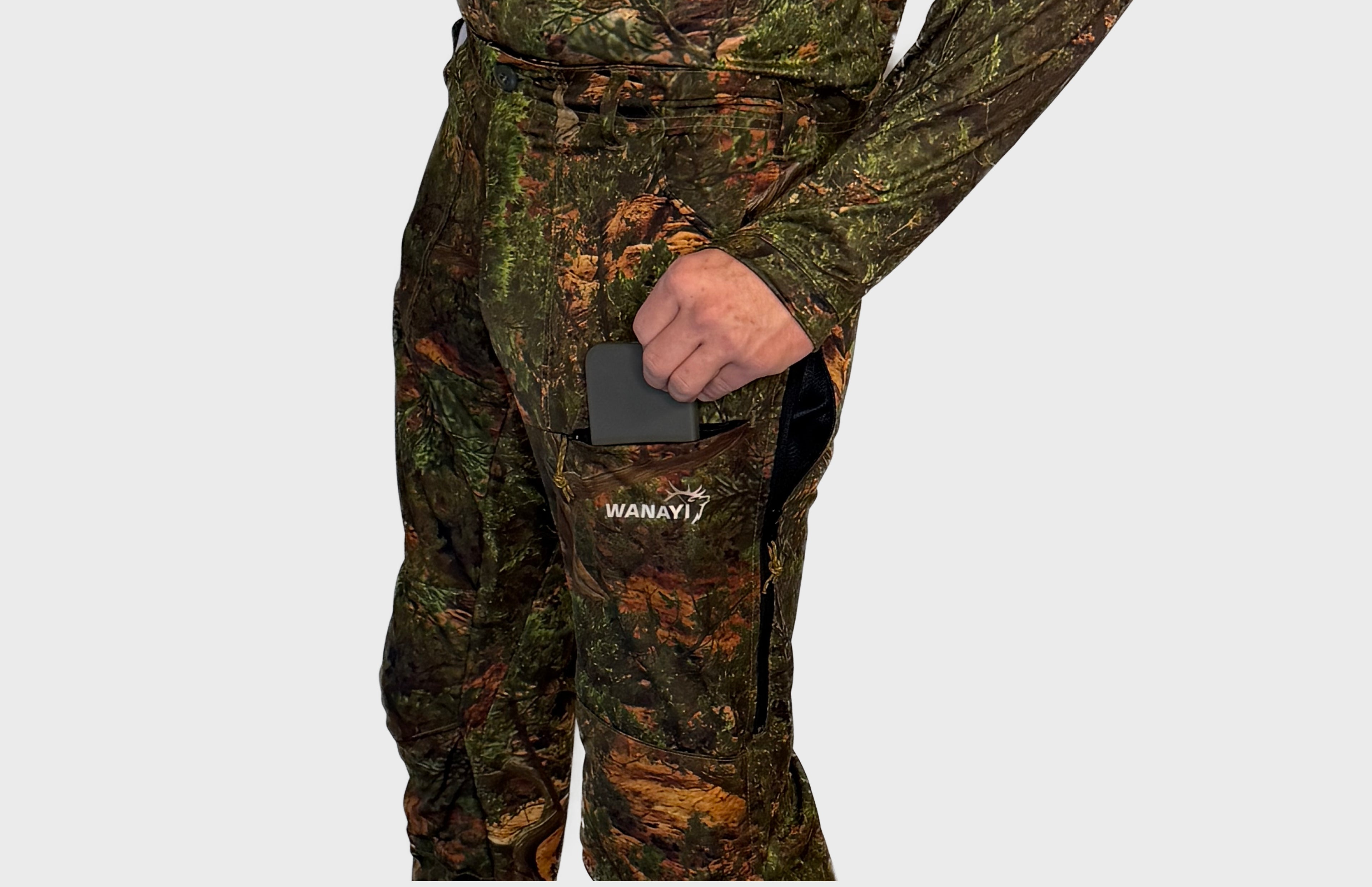 The Early Season Pants in Cedar camo — front pocket detail