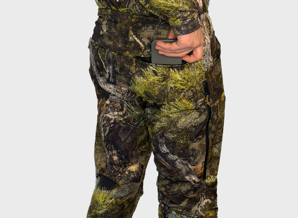 The Early Season Pants in Pine camo — back view