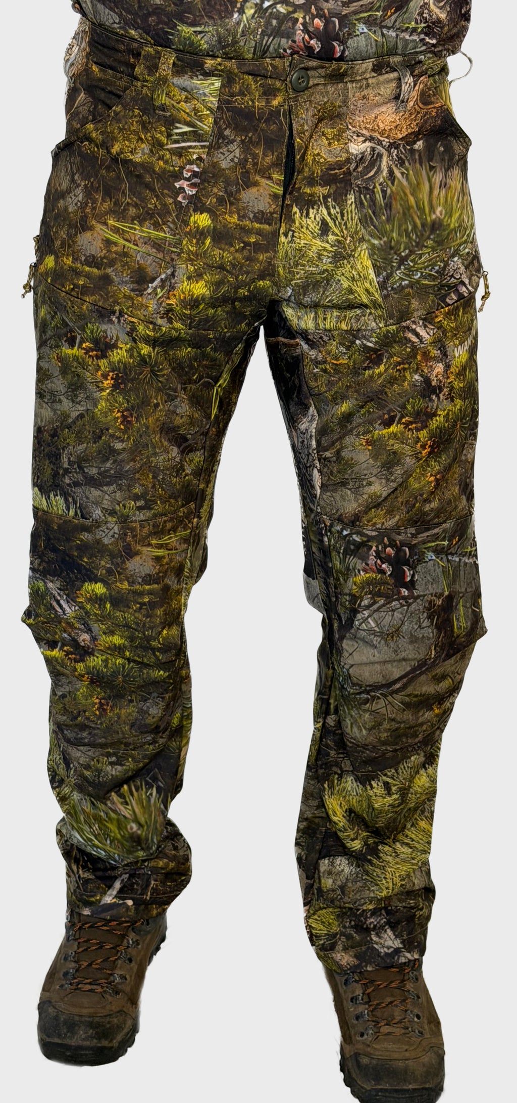 The Early Season Pants in Pine camo — front view