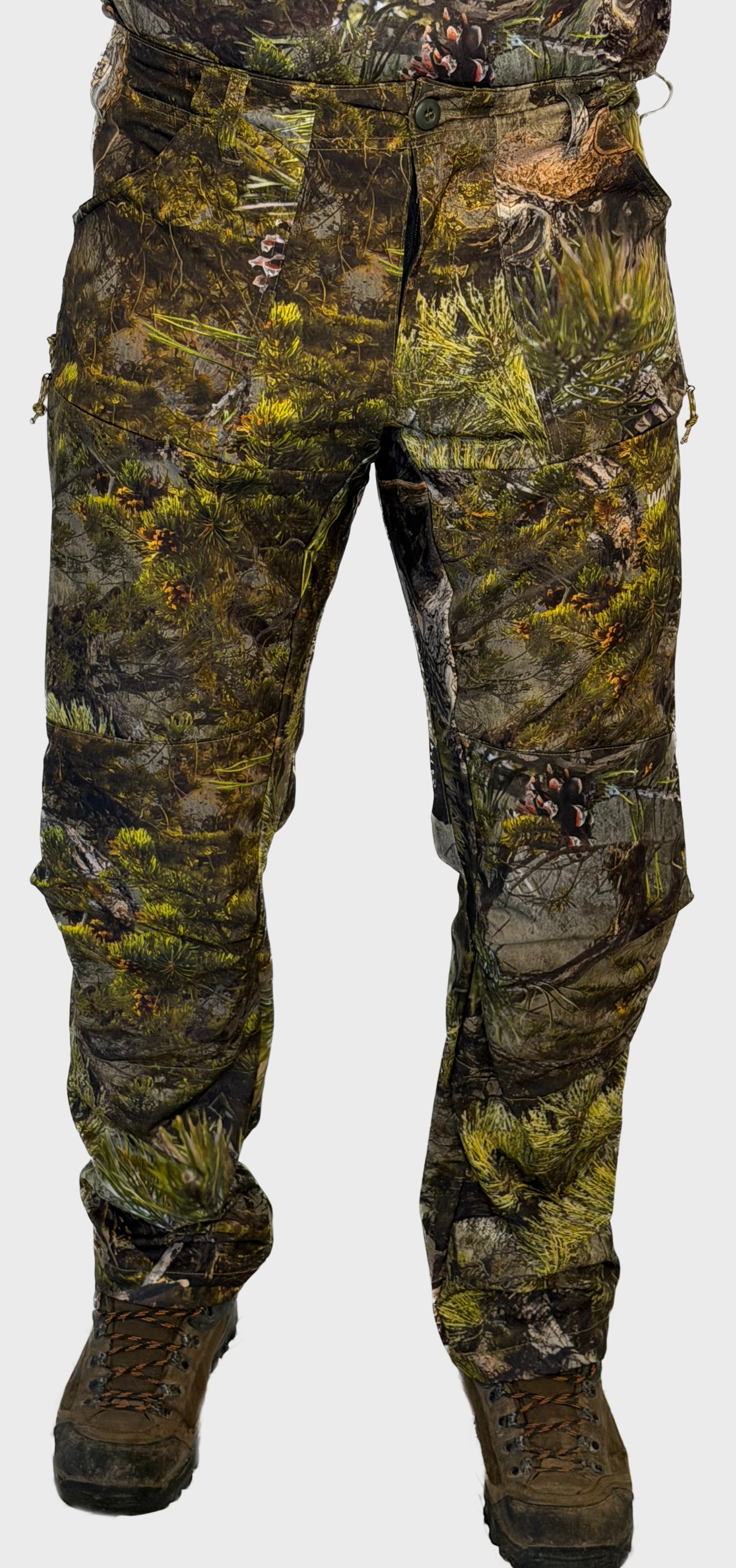 The Early Season Pants in Pine camo — front view