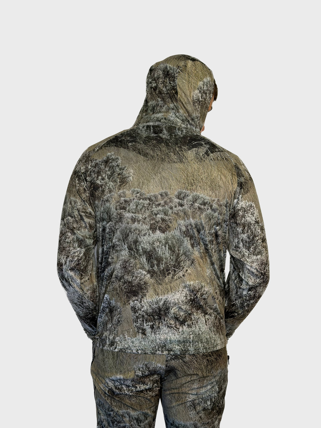 The Early Season Hoodie in Sage camo — back view