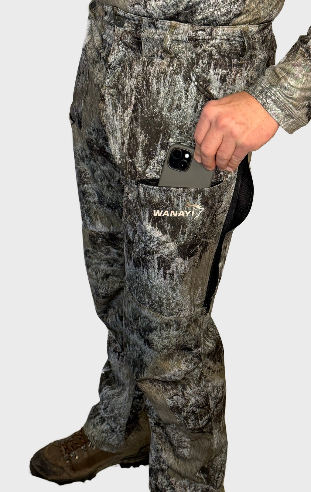 The Early Season Pants in Sage camo — front view